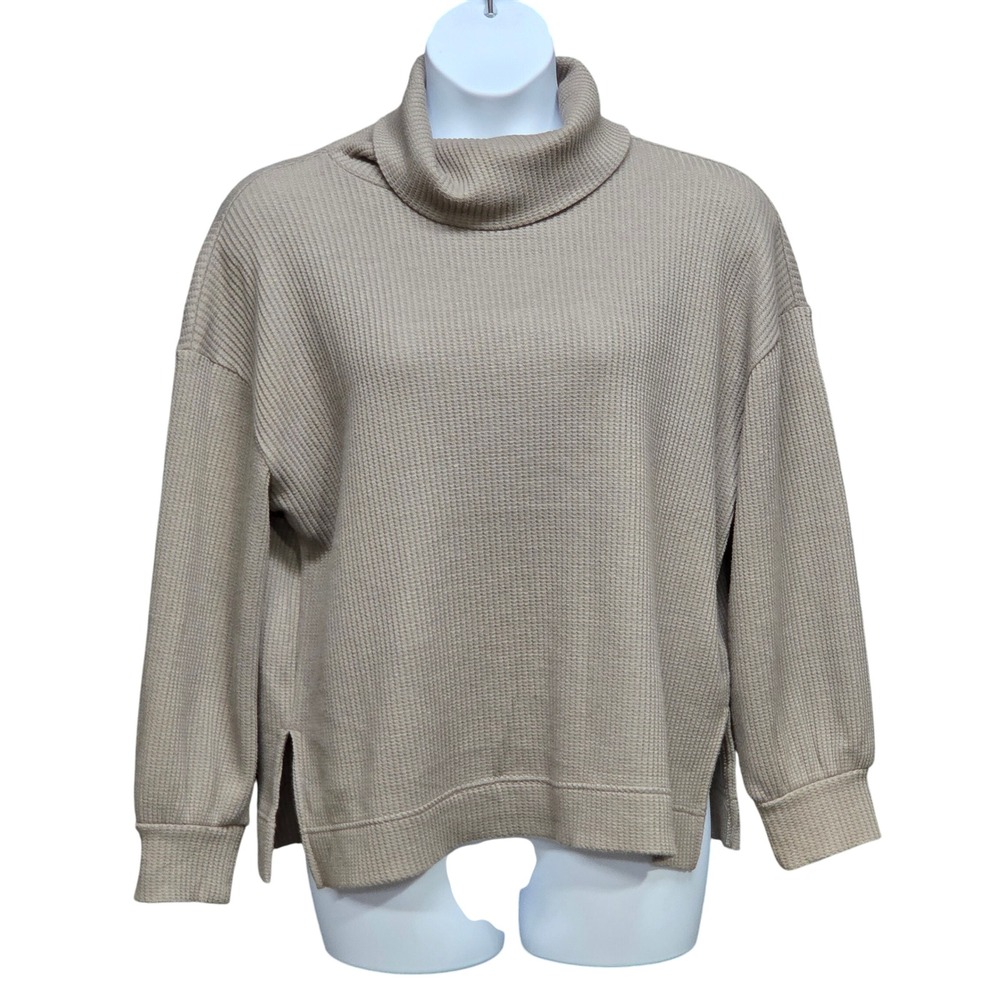 Gap Sweater Womens‎ Medium Chunky Waffle Knit Taupe Turtleneck Slouchy Oversized